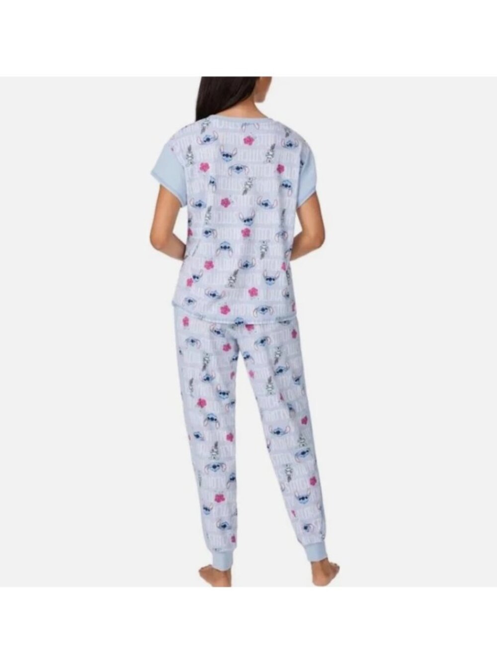 Disney Stitch Womens Short Sleeve & Jogger Pajama Set Blue Size L - Picture 2 of 5